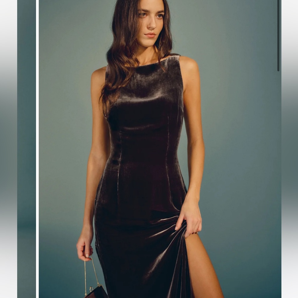 Reformation Romy Velvet Dress Brown - Size 2